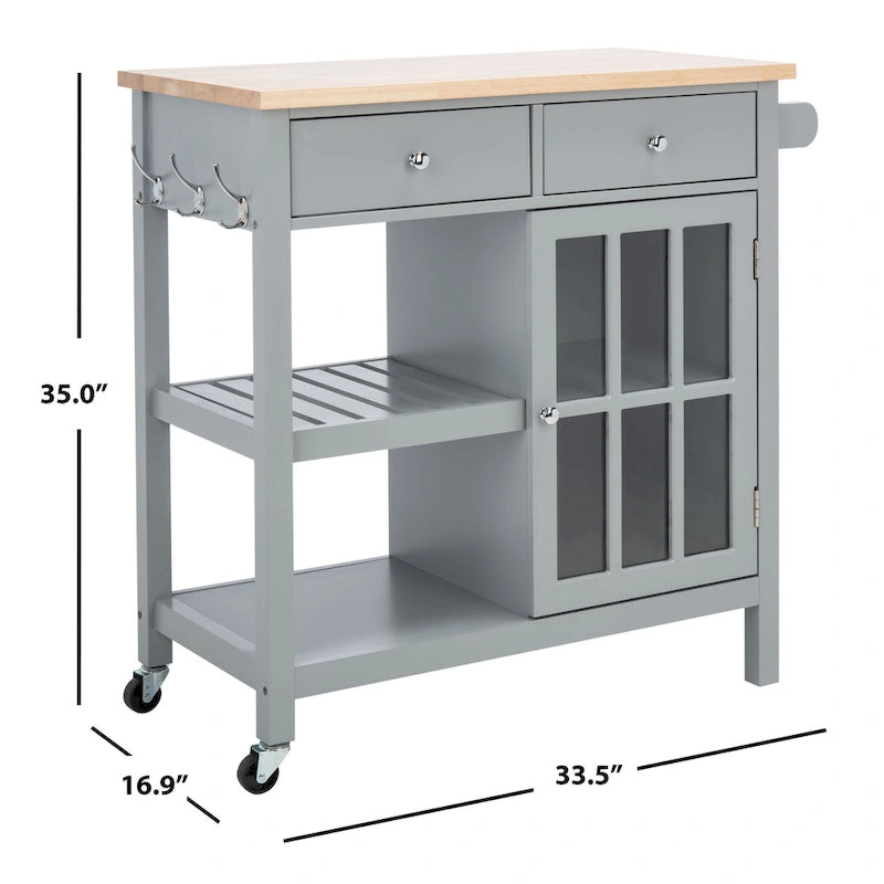 Chariot de cuisine roulant 1 porte, 2 tiroirs, 2 étagères au charme rustique - 33,5L x 16,9P x 35H