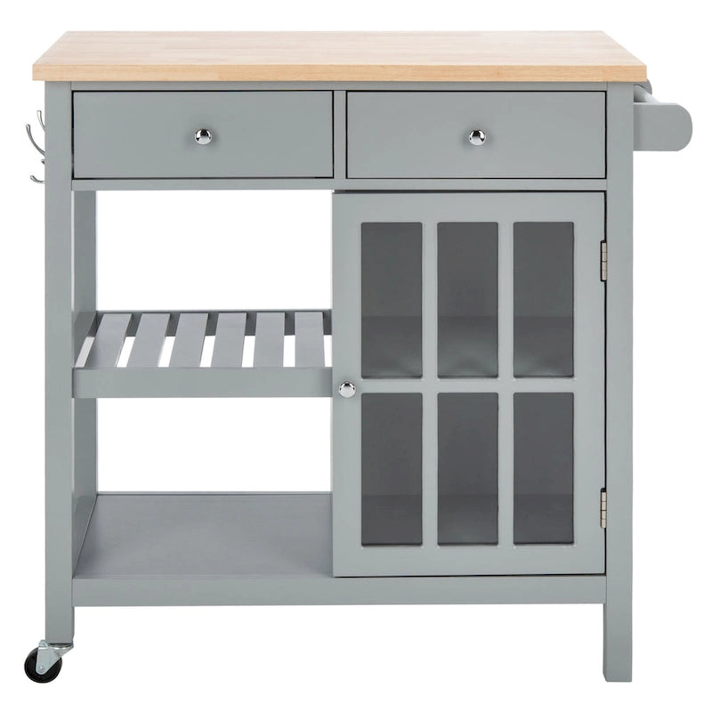 Chariot de cuisine roulant 1 porte, 2 tiroirs, 2 étagères au charme rustique - 33,5L x 16,9P x 35H