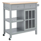 Chariot de cuisine roulant 1 porte, 2 tiroirs, 2 étagères au charme rustique - 33,5L x 16,9P x 35H