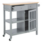 Chariot de cuisine roulant 1 porte, 2 tiroirs, 2 étagères au charme rustique - 33,5L x 16,9P x 35H