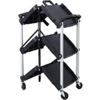 Chariot de service pliable à 3 niveaux, capacité de charge de 22,7 kg par étagère - 65x39x83 cm (LxlxH)