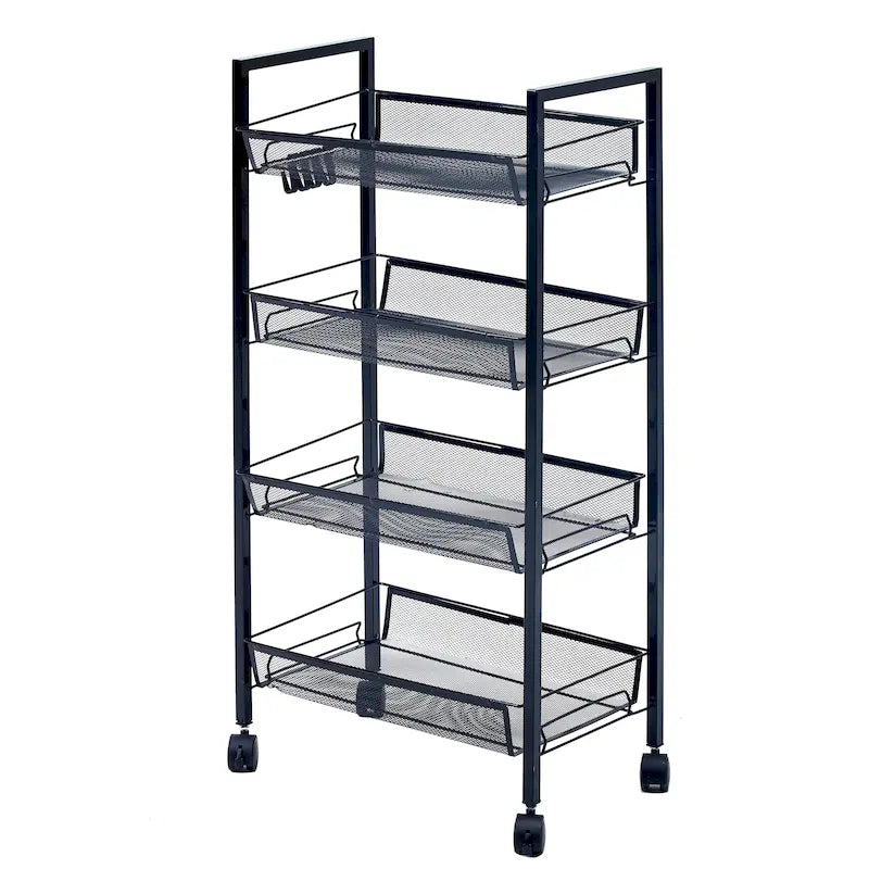 Chariot de rangement utilitaire en maille à 4 niveaux avec cadre résistant à la rouille - 17,4x10,24x33,27 po
