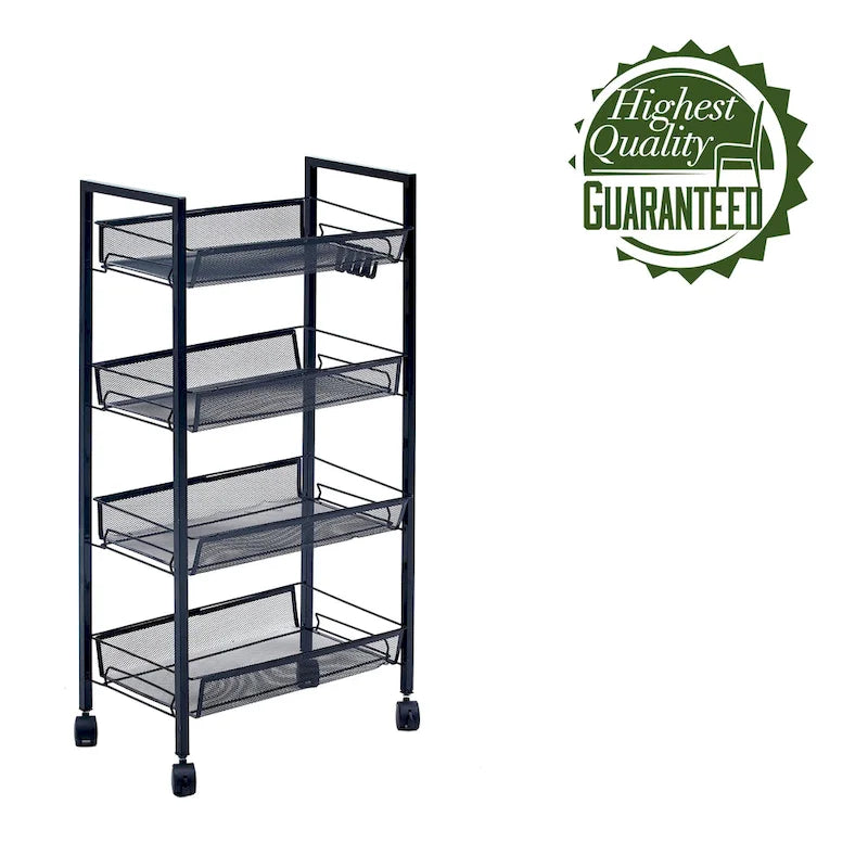 Chariot de rangement utilitaire en maille à 4 niveaux avec cadre résistant à la rouille - 17,4x10,24x33,27 po