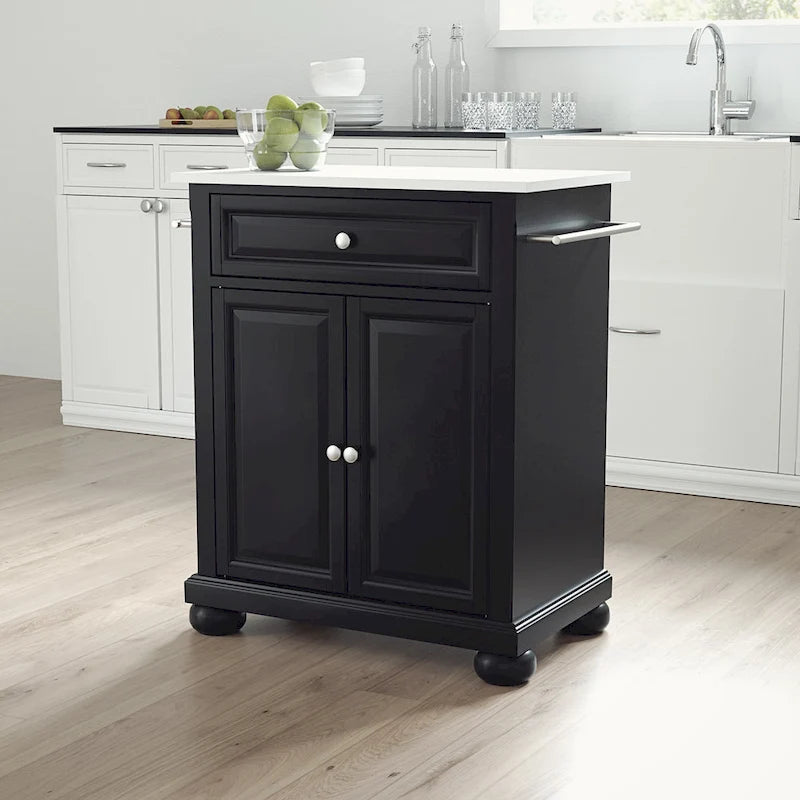 Îlot de cuisine portable avec dessus en granit massif, armoire et tiroir - 31W x 18D x 35.5H