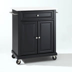 Chariot de cuisine portable en granit blanc avec tiroir et roulettes, finition noire 31x18x35