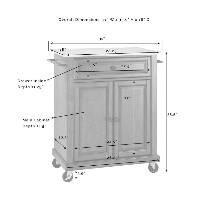 Chariot de cuisine portable en granit blanc avec tiroir et roulettes, finition noire 31x18x35