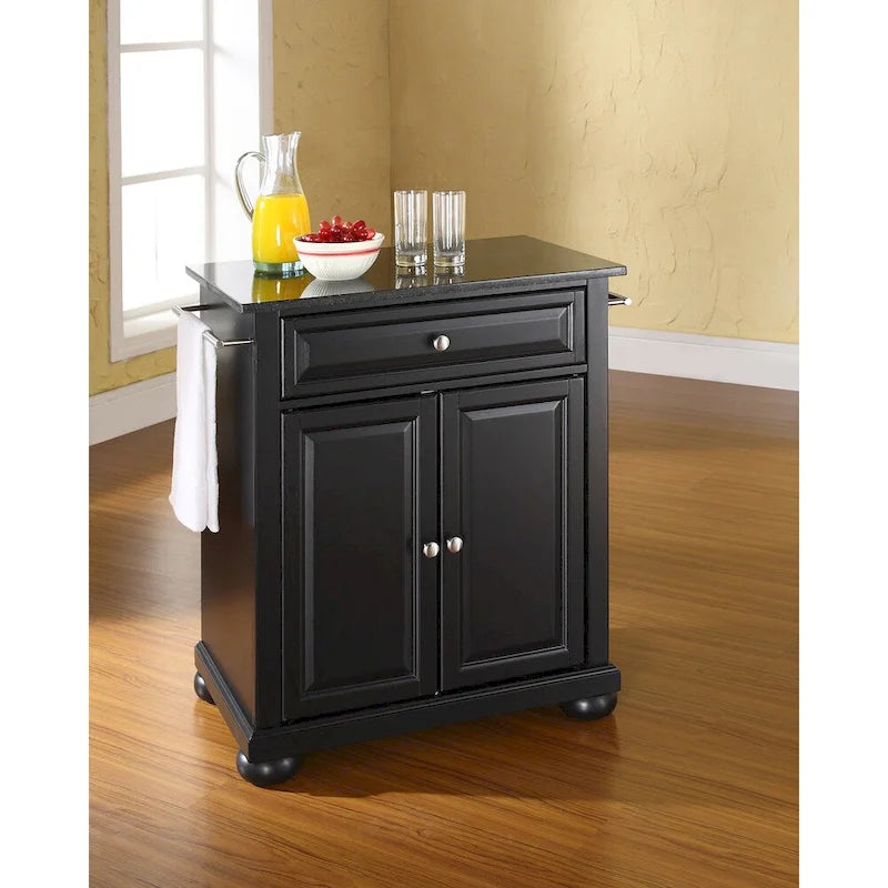 Îlot de cuisine portable avec dessus en granit noir et fini noir – 31 po l. x 18 po p. x 33,5 po h.