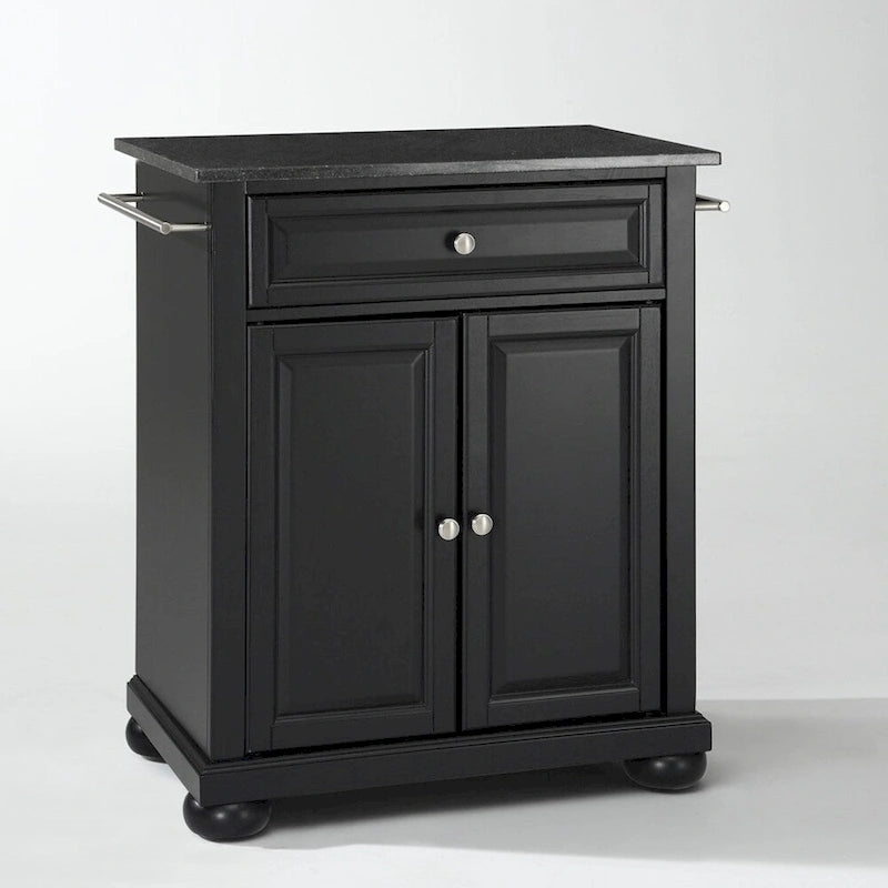 Îlot de cuisine portable avec dessus en granit noir et fini noir – 31 po l. x 18 po p. x 33,5 po h.