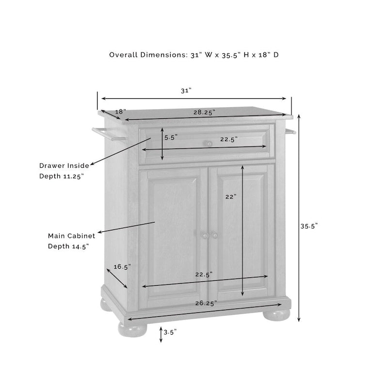Îlot de cuisine portable avec dessus en granit noir et fini noir – 31 po l. x 18 po p. x 33,5 po h.