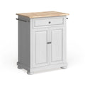 Îlot de cuisine portable avec plateau en bois, placard et tiroir - Finition blanche - 31 larg. x 18 prof. x 33,5 haut.
