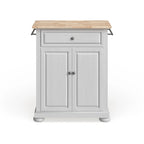 Îlot de cuisine portable avec plateau en bois, placard et tiroir - Finition blanche - 31 larg. x 18 prof. x 33,5 haut.