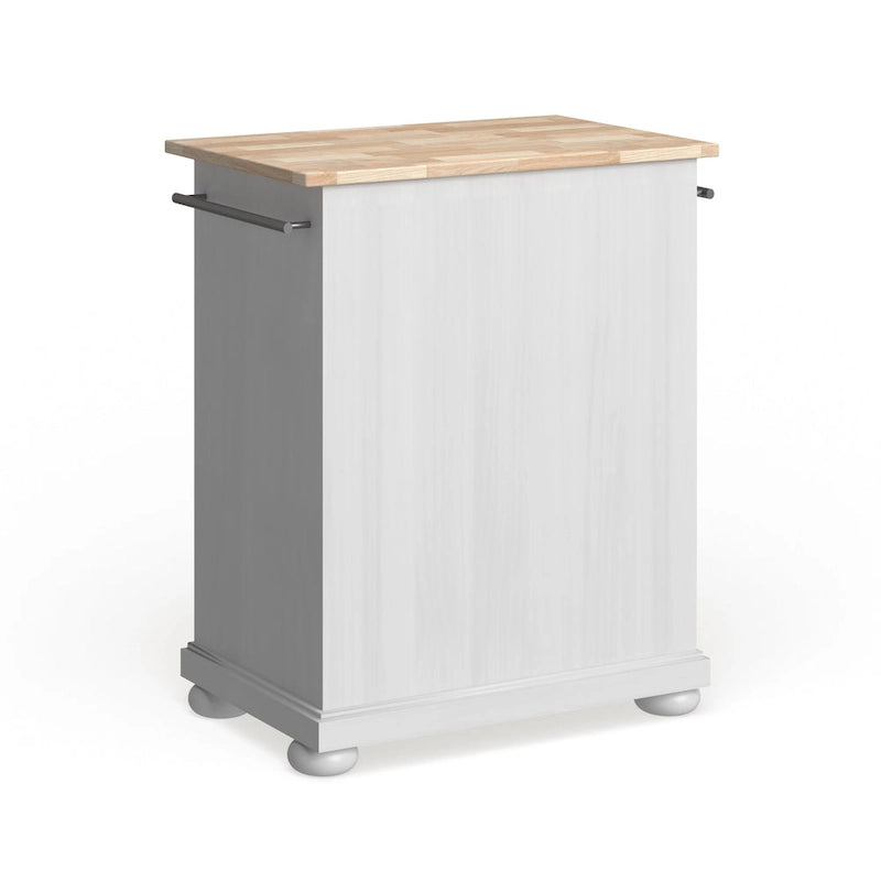 Îlot de cuisine portable avec plateau en bois, placard et tiroir - Finition blanche - 31 larg. x 18 prof. x 33,5 haut.