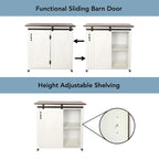 Desserte de cuisine moderne de style ferme avec porte de grange et 2 armoires – Blanc et marron foncé – 35x18x35,75