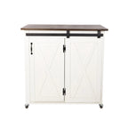 Desserte de cuisine moderne de style ferme avec porte de grange et 2 armoires – Blanc et marron foncé – 35x18x35,75