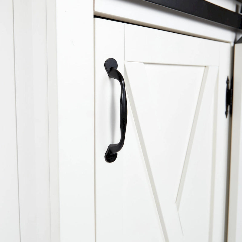 Desserte de cuisine moderne de style ferme avec porte de grange et 2 armoires – Blanc et marron foncé – 35x18x35,75