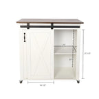 Desserte de cuisine moderne de style ferme avec porte de grange et 2 armoires – Blanc et marron foncé – 35x18x35,75