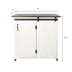 Desserte de cuisine moderne de style ferme avec porte de grange et 2 armoires – Blanc et marron foncé – 35x18x35,75