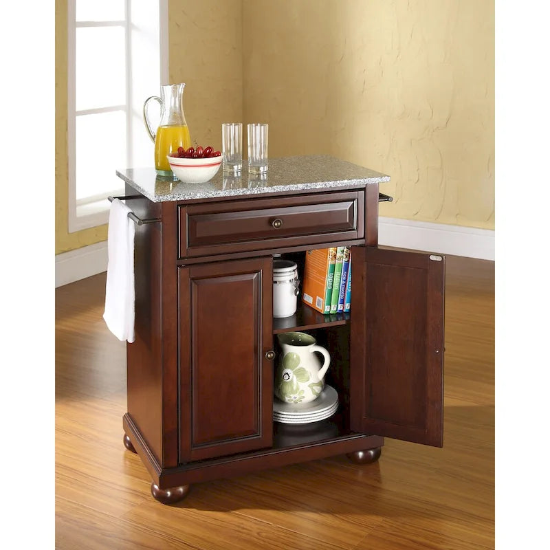 Desserte de cuisine portative à plateau en granit avec armoire de rangement et tiroirs - 18x31x33.5