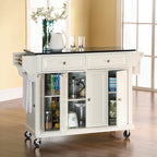 Desserte de cuisine pleine grandeur avec dessus en granite noir, 3 armoires et 2 tiroirs - Blanc - 51,5 L x 18 P x 36 H