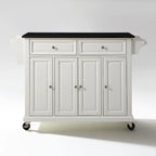 Desserte de cuisine pleine grandeur avec dessus en granite noir, 3 armoires et 2 tiroirs - Blanc - 51,5 L x 18 P x 36 H