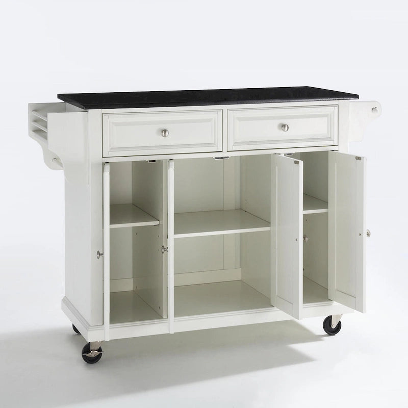 Desserte de cuisine pleine grandeur avec dessus en granite noir, 3 armoires et 2 tiroirs - Blanc - 51,5 L x 18 P x 36 H