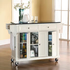 Desserte de cuisine pleine grandeur avec dessus en granite noir, 3 armoires et 2 tiroirs - Blanc - 51,5 L x 18 P x 36 H