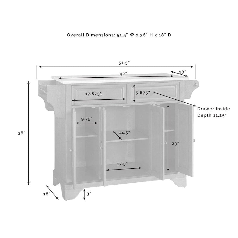 Îlot de cuisine portable avec dessus en granit massif et finition acajou - 31L x 18P x 35H