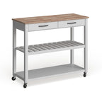 Chariot de cuisine avec plateau en bois naturel, rangement pour tabourets et 2 étagères – Blanc – 43L x 17P x 35H