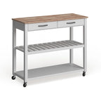 Chariot de cuisine avec plateau en bois naturel, rangement pour tabourets et 2 étagères – Blanc – 43L x 17P x 35H