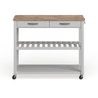 Chariot de cuisine avec plateau en bois naturel, rangement pour tabourets et 2 étagères – Blanc – 43L x 17P x 35H