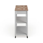 Chariot de cuisine avec plateau en bois naturel, rangement pour tabourets et 2 étagères – Blanc – 43L x 17P x 35H