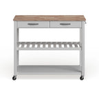 Chariot de cuisine avec plateau en bois naturel, rangement pour tabourets et 2 étagères – Blanc – 43L x 17P x 35H