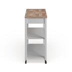 Chariot de cuisine avec plateau en bois naturel, rangement pour tabourets et 2 étagères – Blanc – 43L x 17P x 35H