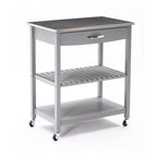 Desserte de cuisine îlot à 2 niveaux de 38 pouces, étagère, plateau en acier, roulettes verrouillables, gris - 19L x 30.5W x 35.75H