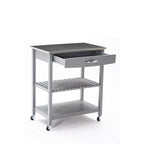 Desserte de cuisine îlot à 2 niveaux de 38 pouces, étagère, plateau en acier, roulettes verrouillables, gris - 19L x 30.5W x 35.75H