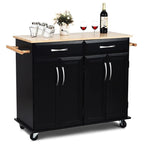 Meuble de rangement pour îlot de cuisine noir avec plateau en bois et roulettes - 48,5 x 18,5 x 36,5 (L x l x H)