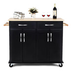 Meuble de rangement pour îlot de cuisine noir avec plateau en bois et roulettes - 48,5 x 18,5 x 36,5 (L x l x H)