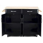 Meuble de rangement pour îlot de cuisine noir avec plateau en bois et roulettes - 48,5 x 18,5 x 36,5 (L x l x H)