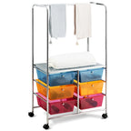 Chariot de rangement roulant à 6 tiroirs avec tringle et grande étagère - 63,5 x 36,8 x 111,8 cm