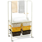Chariot de rangement roulant à 6 tiroirs avec tringle et grande étagère - 63,5 x 36,8 x 111,8 cm