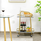Chariot de cuisine roulant à 2 niveaux avec cadre en acier et roulettes verrouillables-Gris - 16 x 24 x 32,5 (L x l x H)