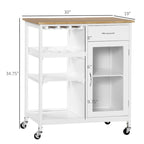 Îlot de cuisine en bois roulant avec rangement et porte-verres - N/A