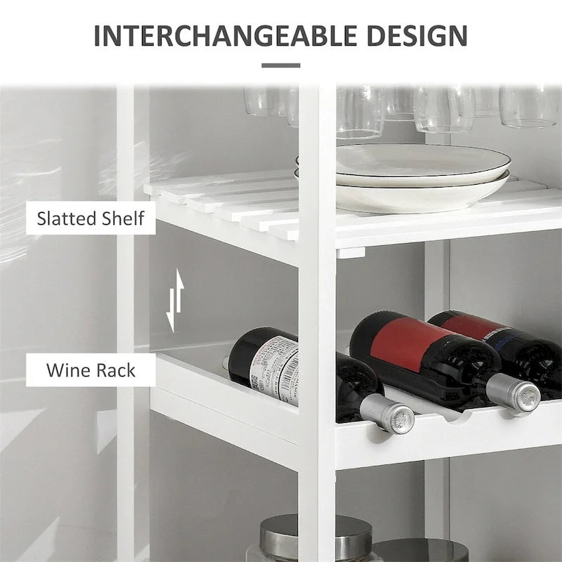 Îlot de cuisine en bois roulant avec rangement et porte-verres - N/A