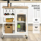 Îlot de cuisine en bois roulant avec rangement et porte-verres - N/A