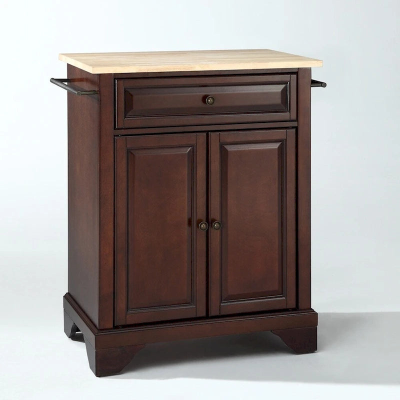 Îlot de cuisine portable avec dessus en bois naturel et finition acajou – 18P x 31L x 35H