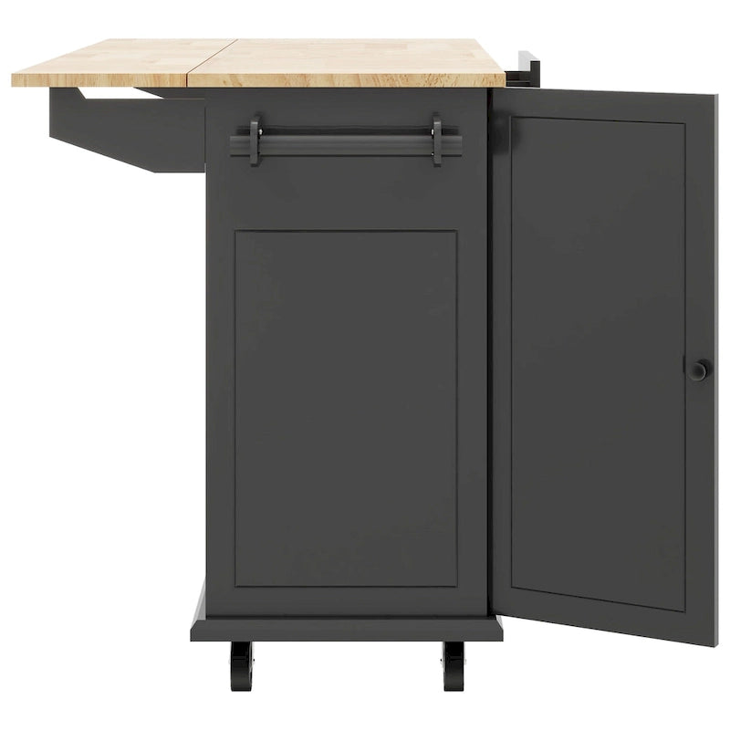 Îlot de cuisine roulant de 53,9 po de largeur avec abattant et armoire coulissante à 3 niveaux