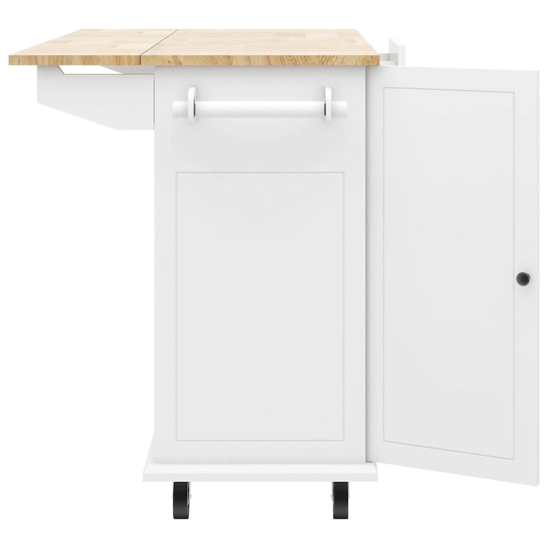 Îlot de cuisine roulant de 53,9 po de largeur avec abattant et armoire coulissante à 3 niveaux