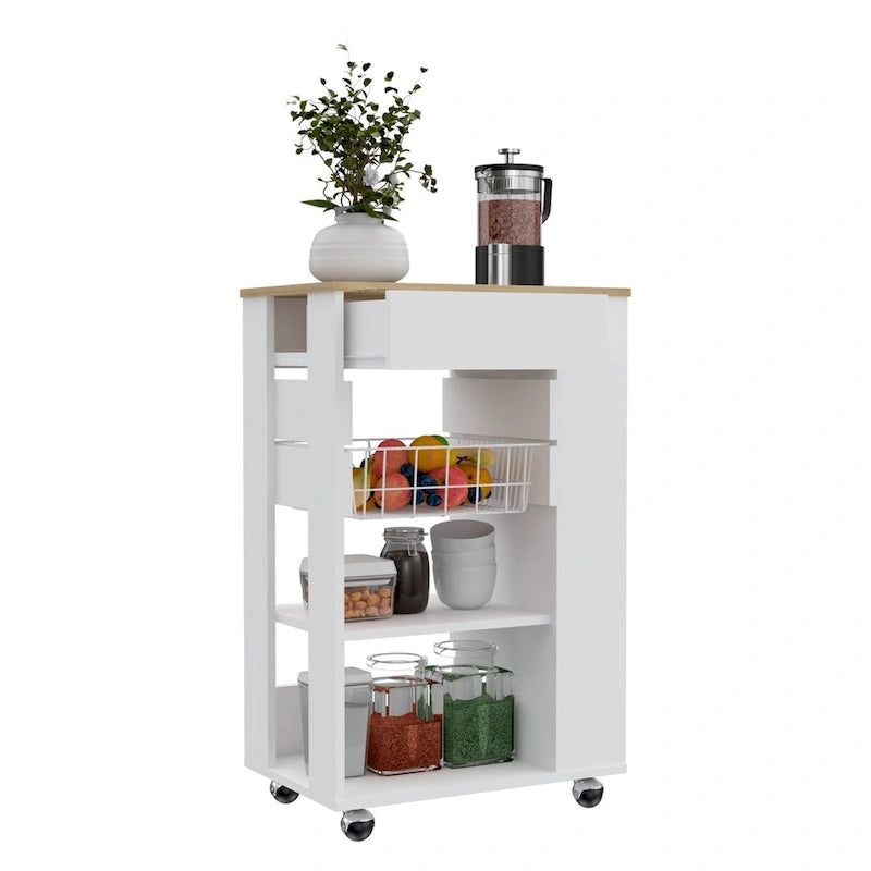 Desserte de cuisine pour cuisine, salle à manger, salon, blanc / chêne clair