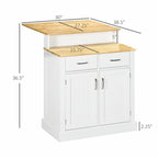 Îlot de cuisine avec armoire de rangement, plateau en bois d'hévéa à 2 niveaux, étagères réglables et tiroirs
