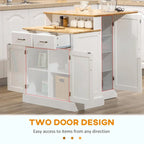 Îlot de cuisine avec armoire de rangement, plateau en bois d'hévéa à 2 niveaux, étagères réglables et tiroirs